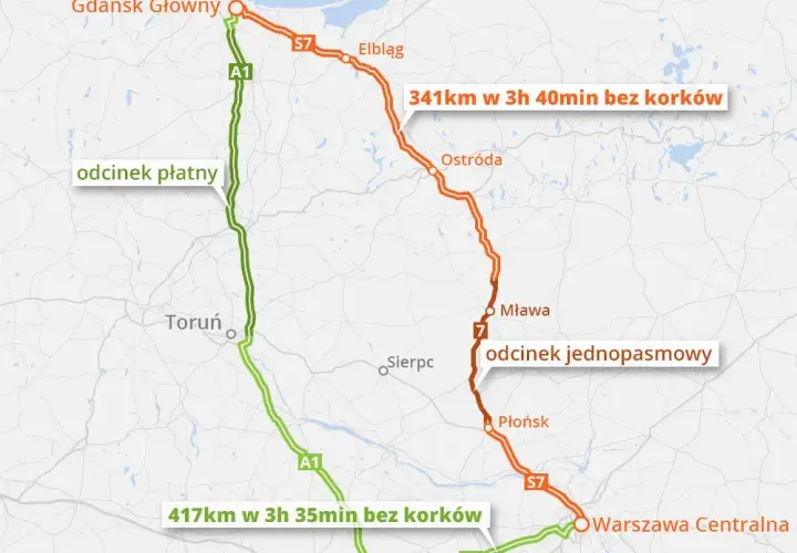 Gdańsk: A1 czy S7? Która trasa najlepsza? Czas, koszty, komfort