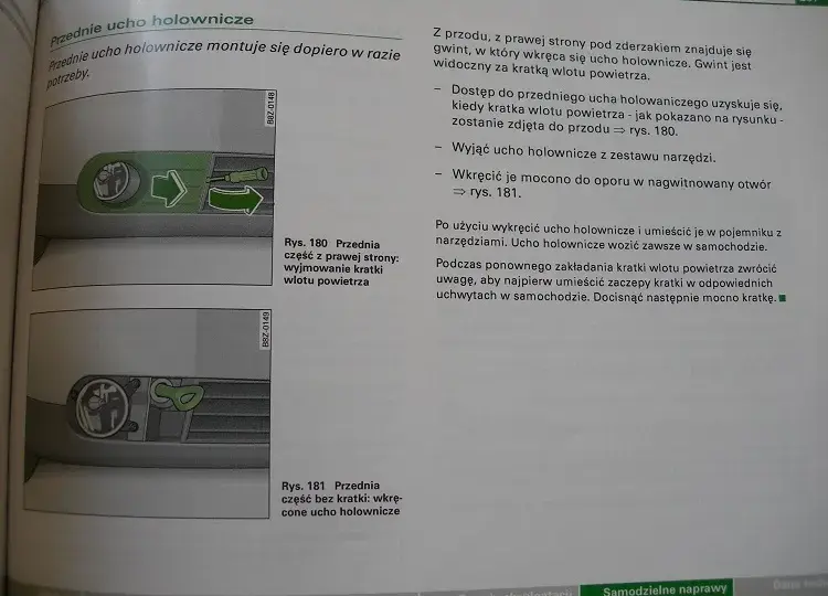 Audi A2: Ucho holownicze lokalizacja i montaż bez problemów