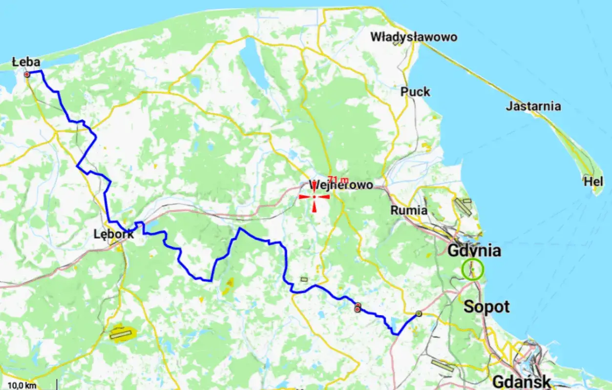 Mapa tras do Łeby z Polski