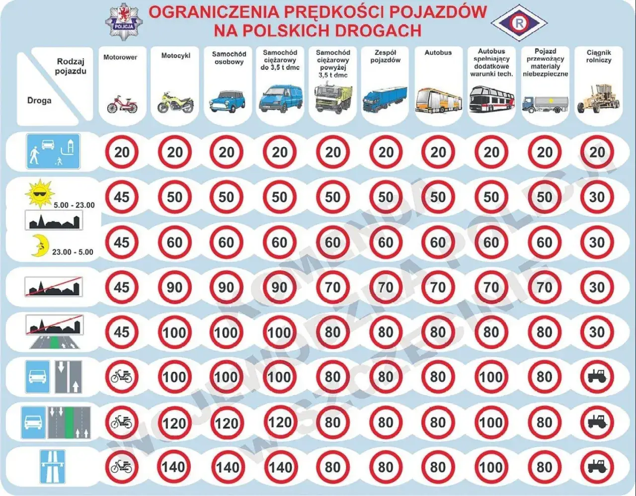 Znaki ograniczenia prędkości holowanie infografika