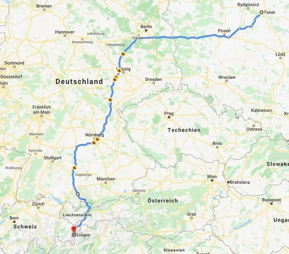 Mapa tras samochodowych Polska Livigno