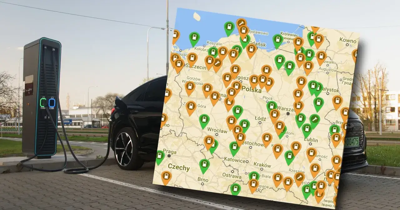 Stacja ładowania samochodów elektrycznych przy autostradzie, podróż EV