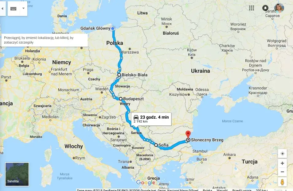 mapa trasy polska bułgaria samochodem rumunia serbia