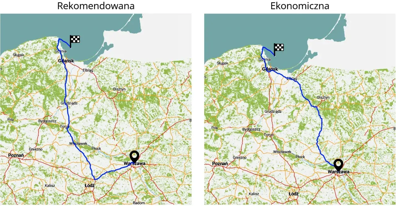 Mapa trasy Warszawa Kołobrzeg A2 S3